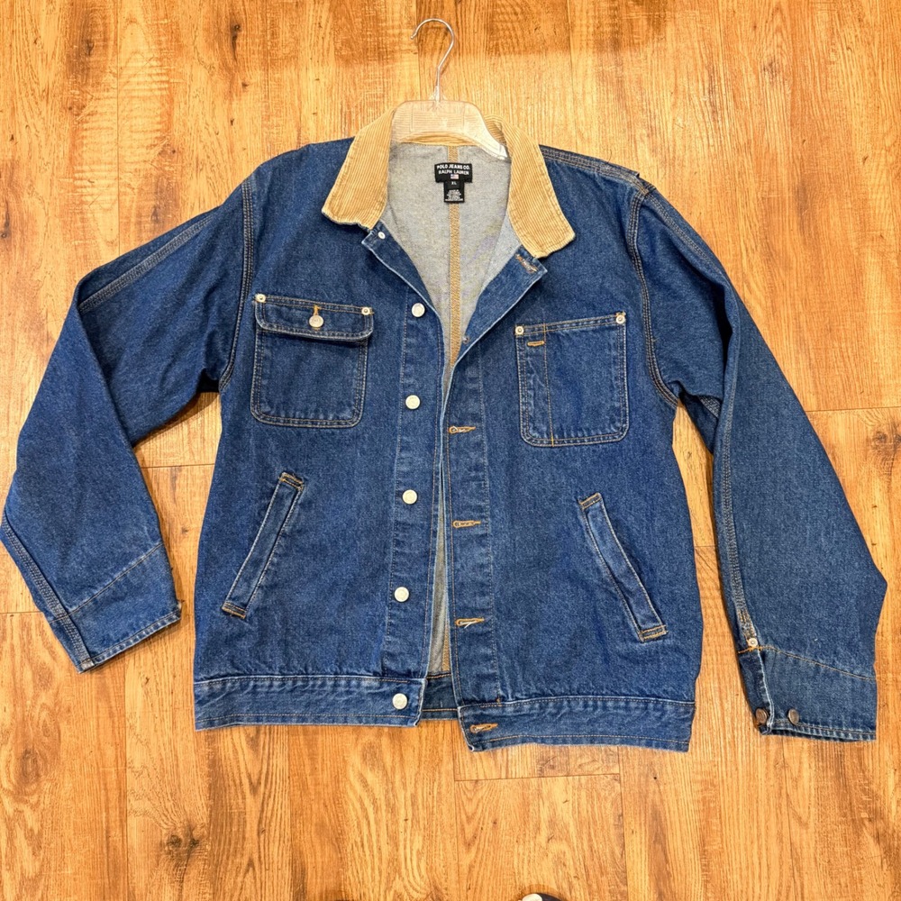 Polo Jeans Co Ralph Lauren Denim Chore Jacket XL Blue Corduroy Collar Vintage